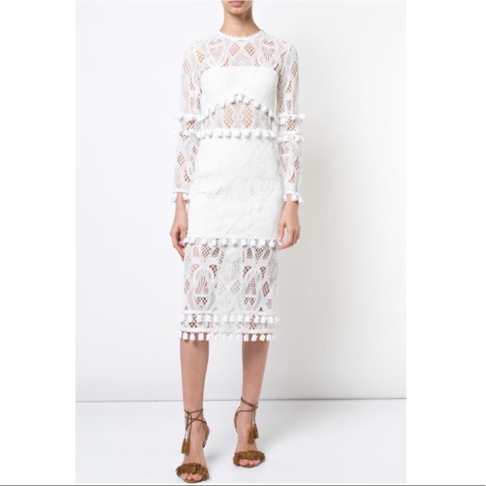 ALEXIS | crochet & tassel midi dress